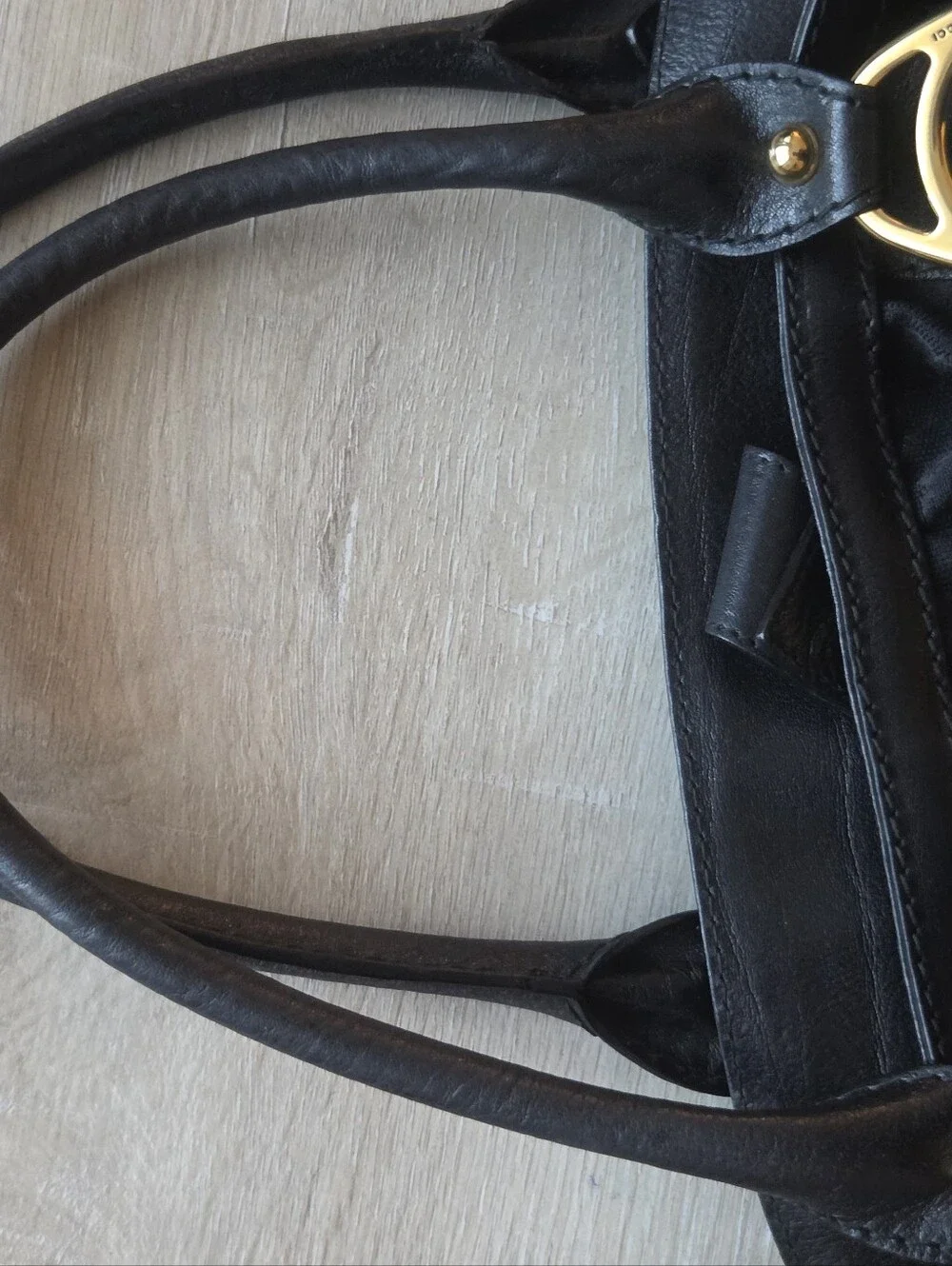 AUTHENTIC Gucci Interlocking G Pleated Tote Black GG Canvas 223954